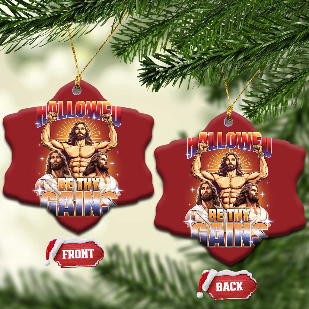 Funny Muscle Jesus Workout Christmas Ornament Hallowed Be Thy Gains Weightlifting Humor TS11