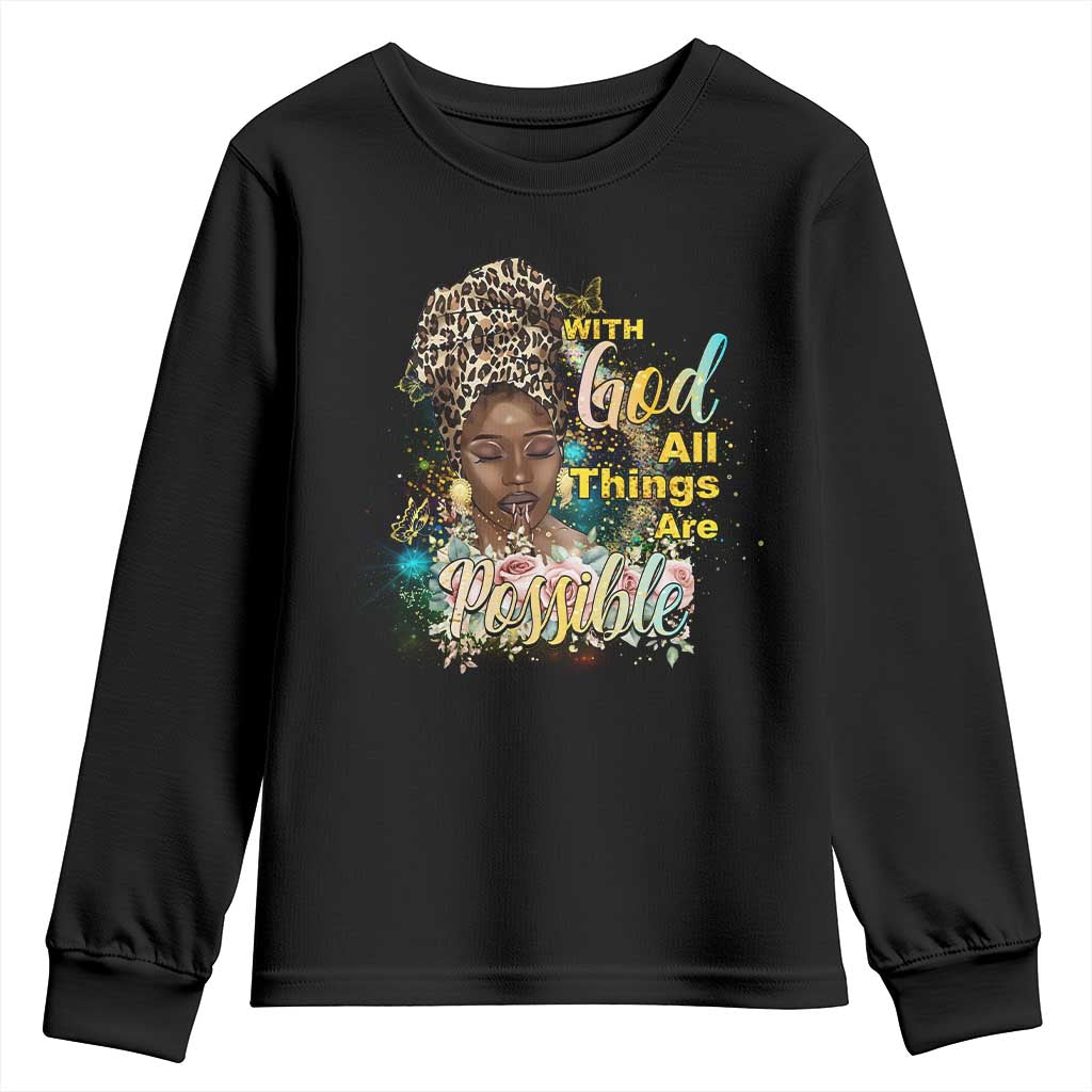 Christian African American Youth Sweatshirt With God All Things Are Possible Black Prayer TS11