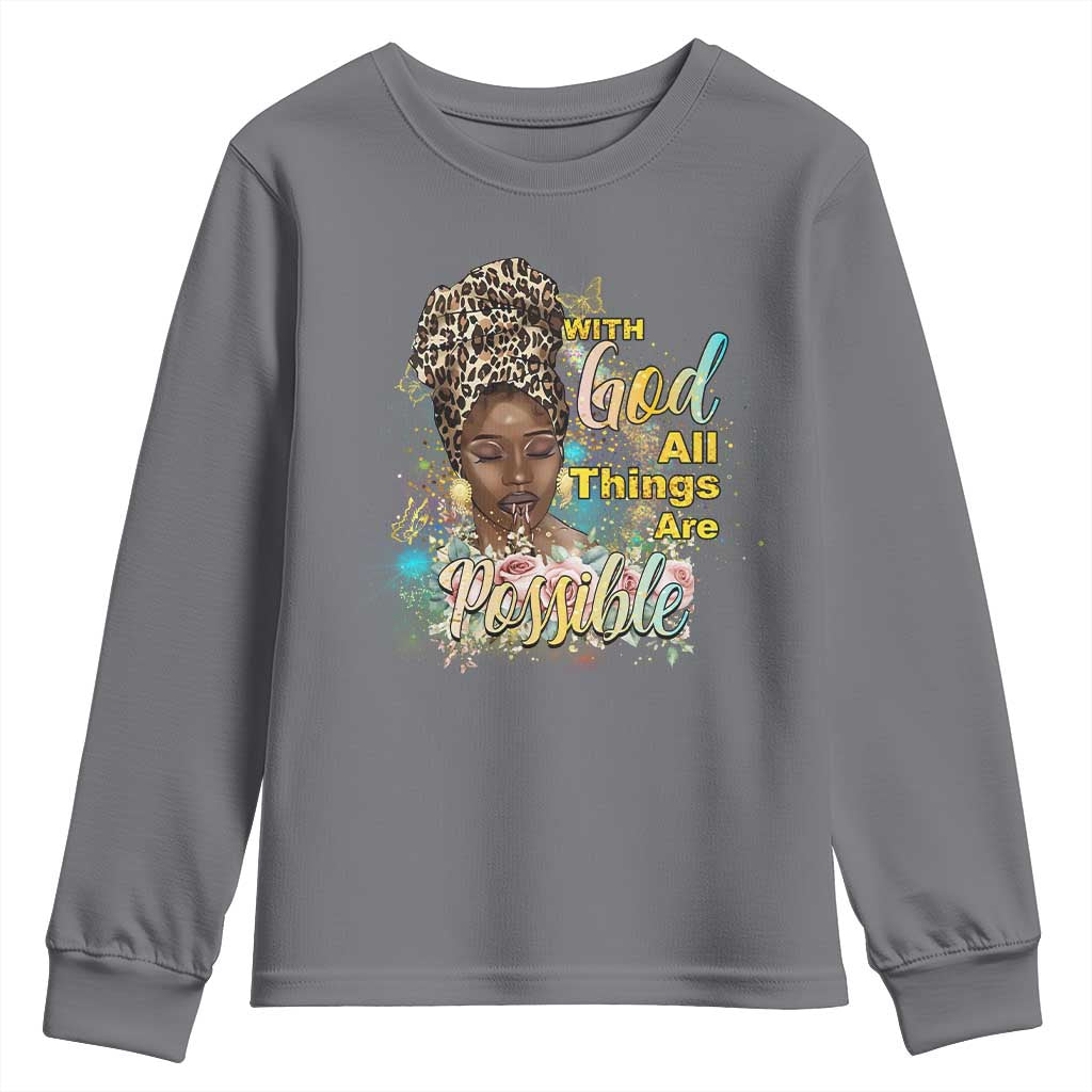 Christian African American Youth Sweatshirt With God All Things Are Possible Black Prayer TS11