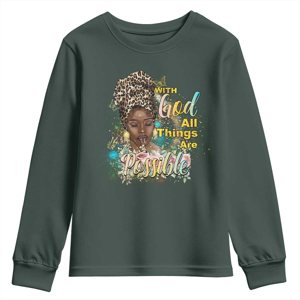 Christian African American Youth Sweatshirt With God All Things Are Possible Black Prayer TS11