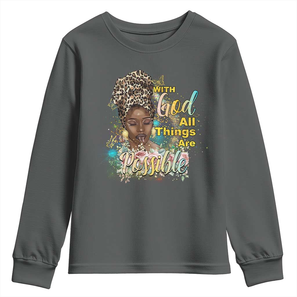 Christian African American Youth Sweatshirt With God All Things Are Possible Black Prayer TS11