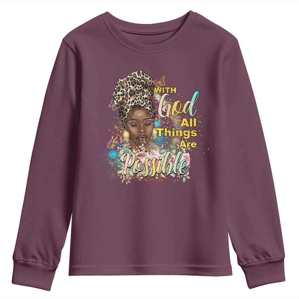 Christian African American Youth Sweatshirt With God All Things Are Possible Black Prayer TS11