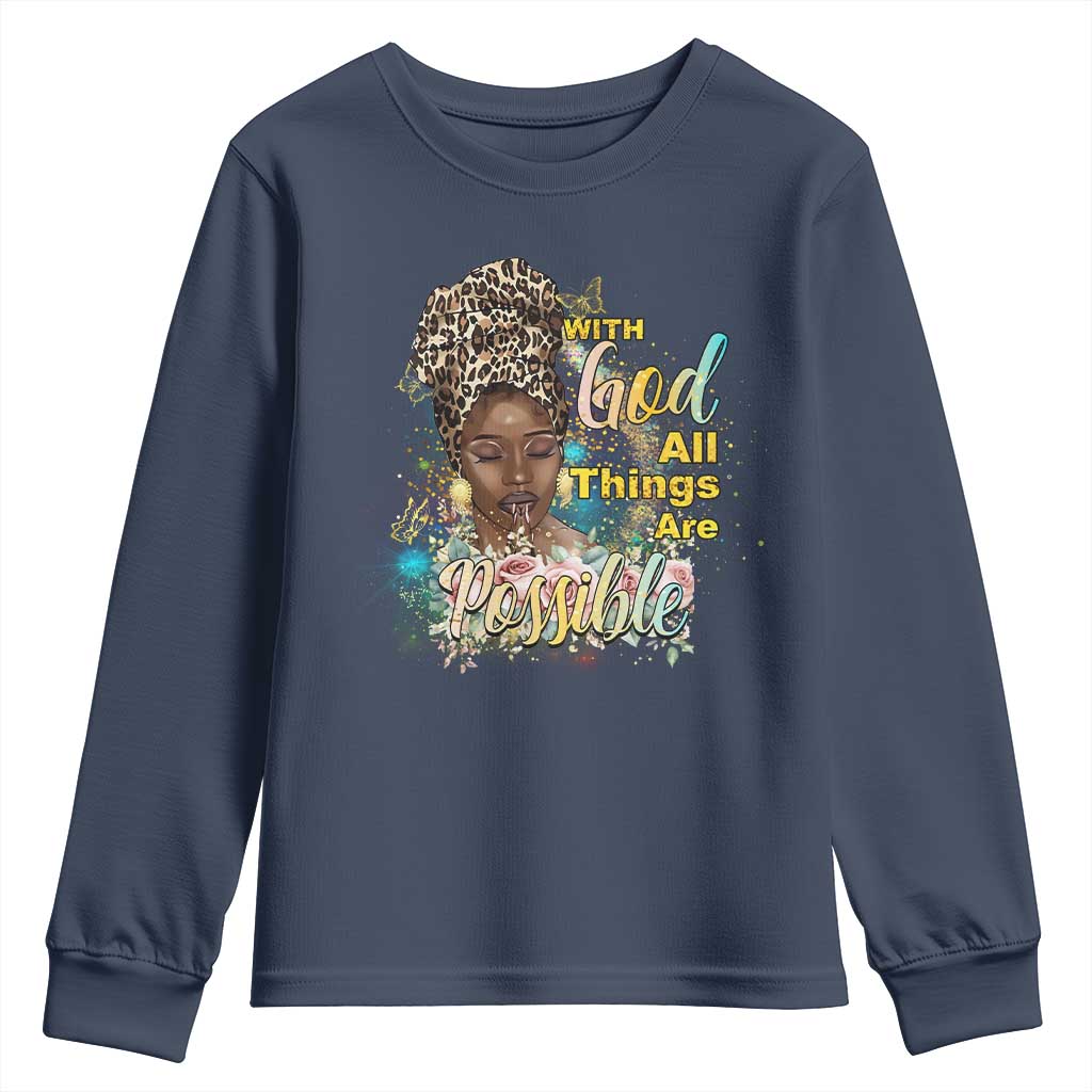 Christian African American Youth Sweatshirt With God All Things Are Possible Black Prayer TS11