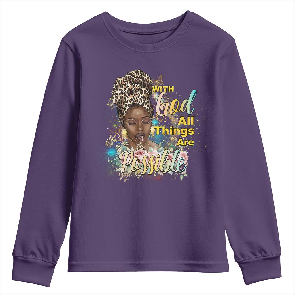 Christian African American Youth Sweatshirt With God All Things Are Possible Black Prayer TS11