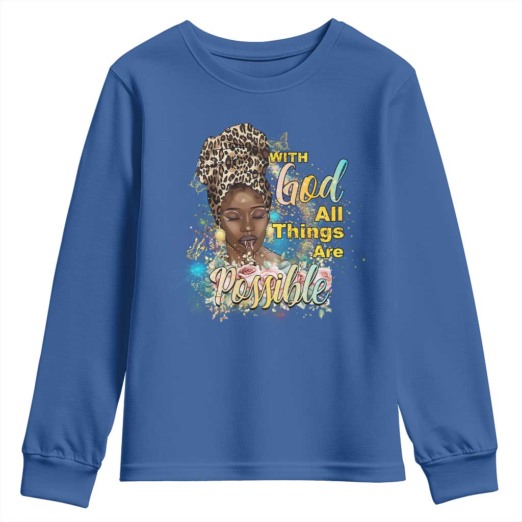 Christian African American Youth Sweatshirt With God All Things Are Possible Black Prayer TS11