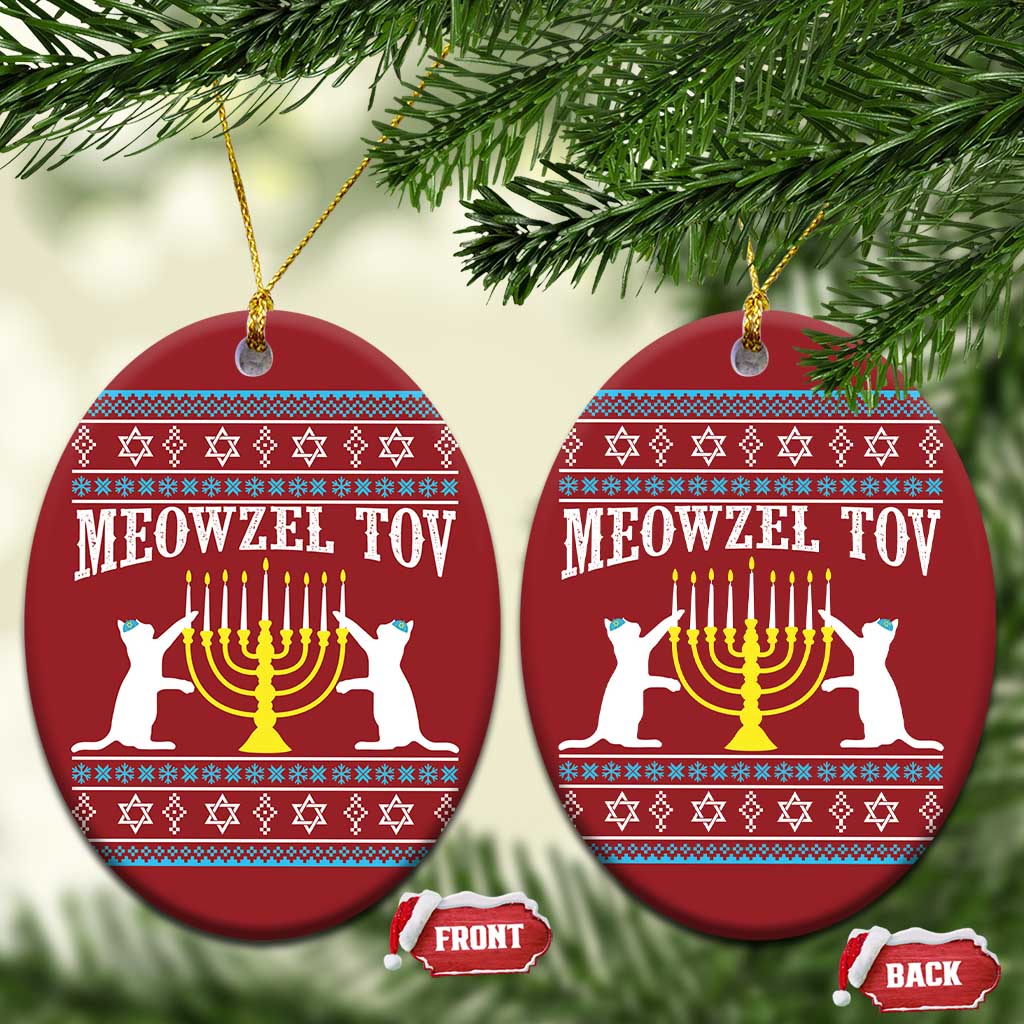 Meowzel Tov Christmas Ornament Funny Hanukkah Cat Jewish Chanukah Menorah TS11