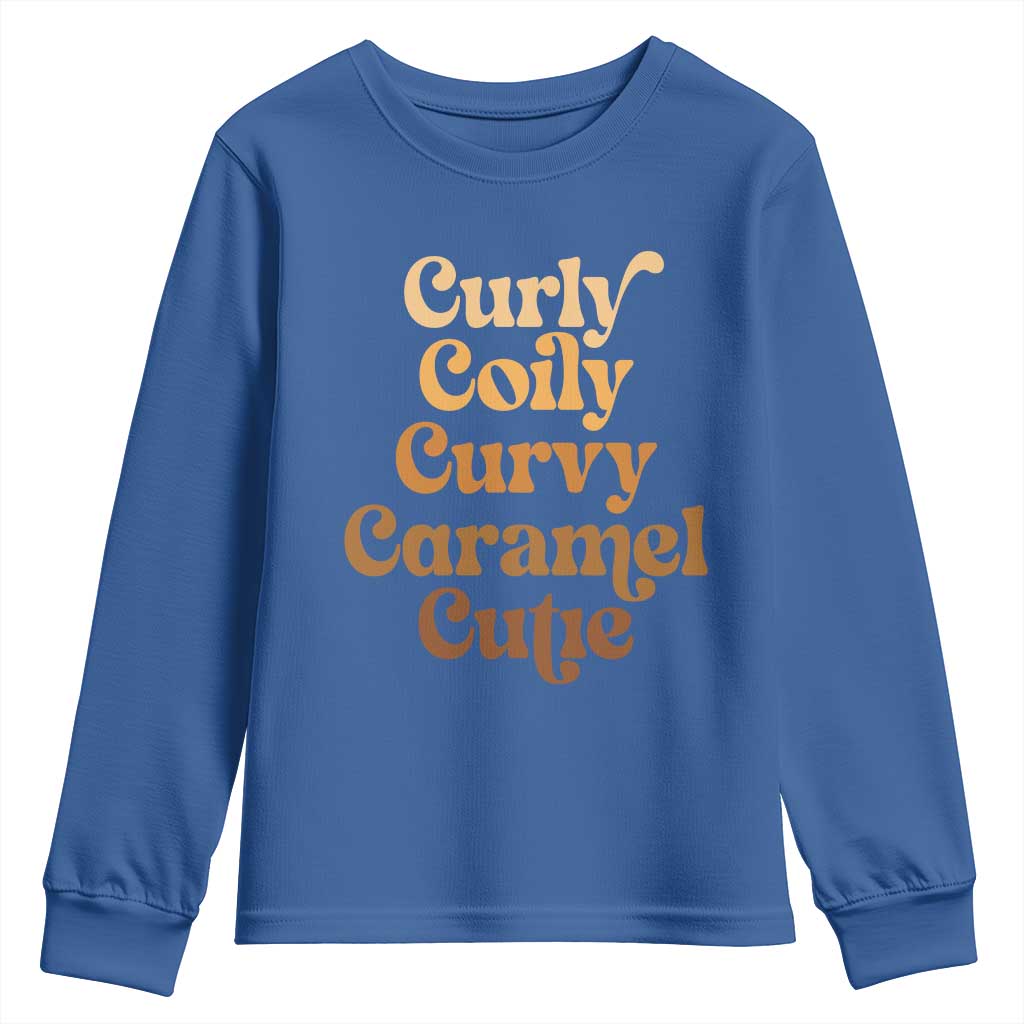 Afro Melanin Black Hair Youth Sweatshirt Curly Coily Curvy Caramel Cutie TS11