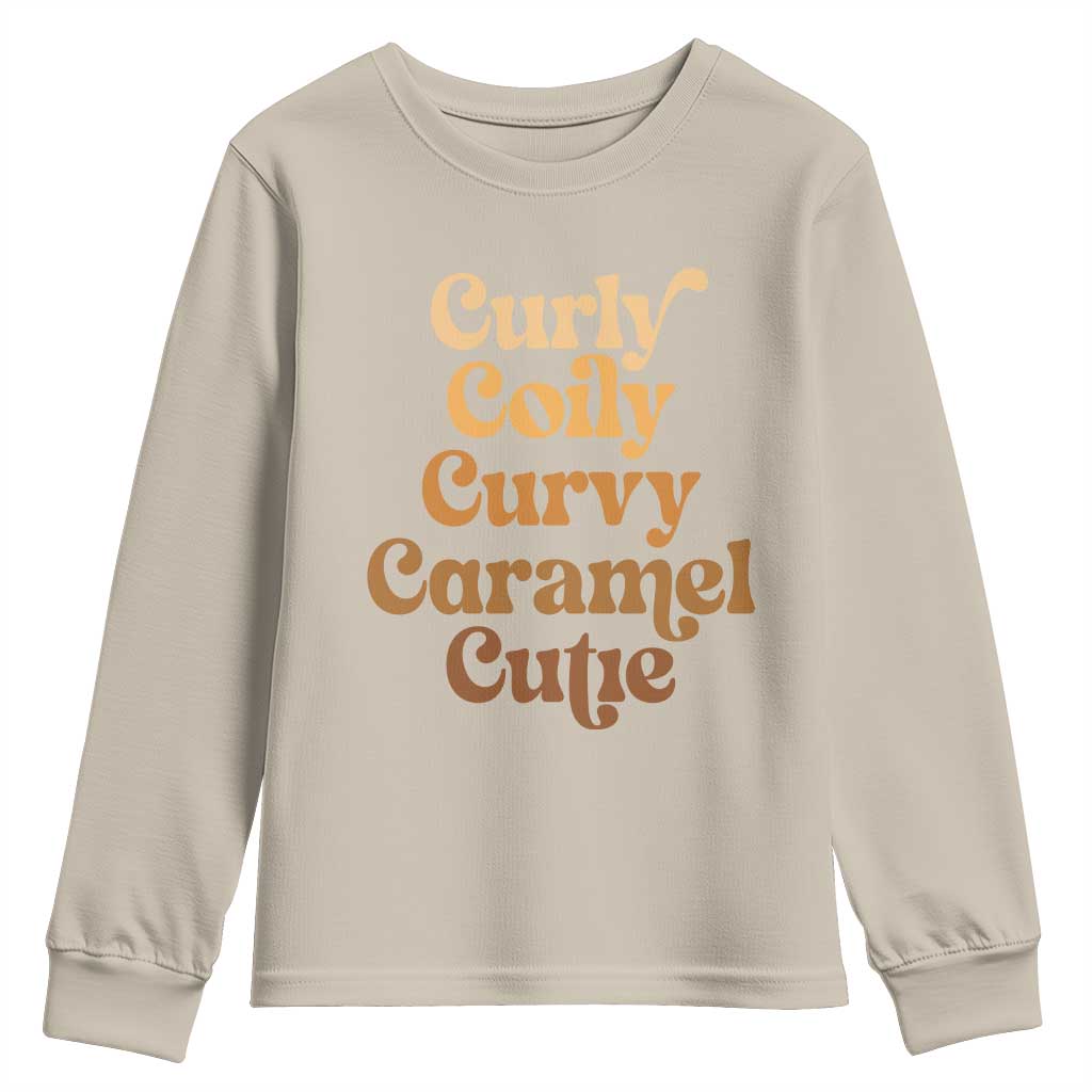 Afro Melanin Black Hair Youth Sweatshirt Curly Coily Curvy Caramel Cutie TS11