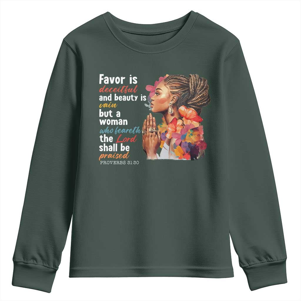Christian African American Youth Sweatshirt Favor Is Deceitful And Beauty Is Vain TS11