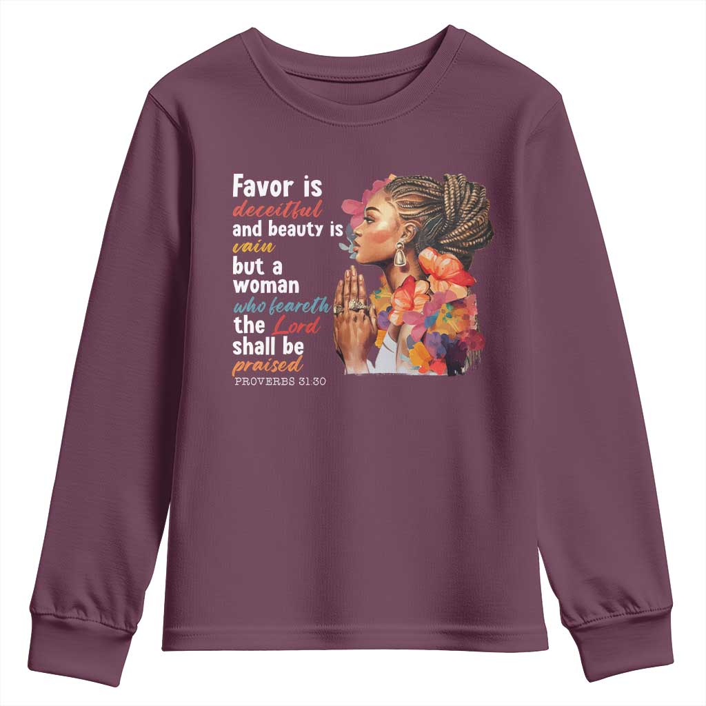 Christian African American Youth Sweatshirt Favor Is Deceitful And Beauty Is Vain TS11