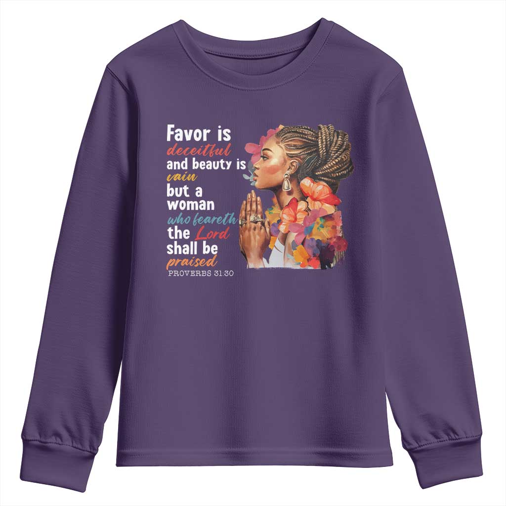Christian African American Youth Sweatshirt Favor Is Deceitful And Beauty Is Vain TS11