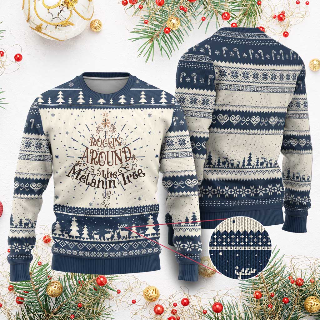 Xmas African American Ugly Christmas Sweater Rockin' Around The Melanin Xmas Tree TS11