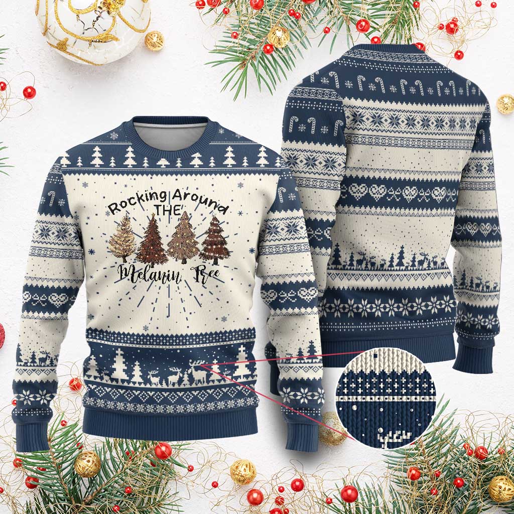 Xmas African American Ugly Christmas Sweater Rocking Around The Melanin Tree Xmas Tree TS11