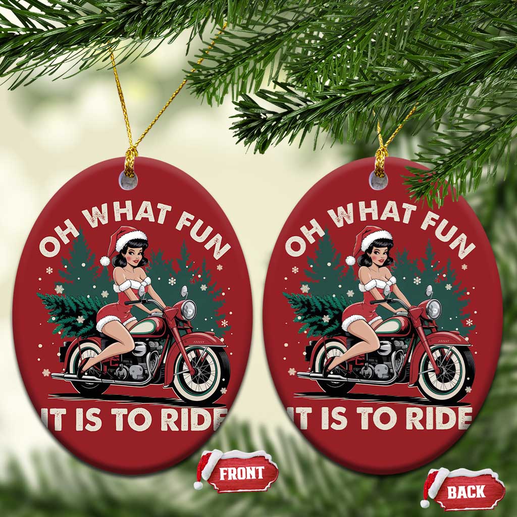 Funny Xmas Motorbike Christmas Ornament Oh What Fun It Is To Ride Female Santa Biker TS11