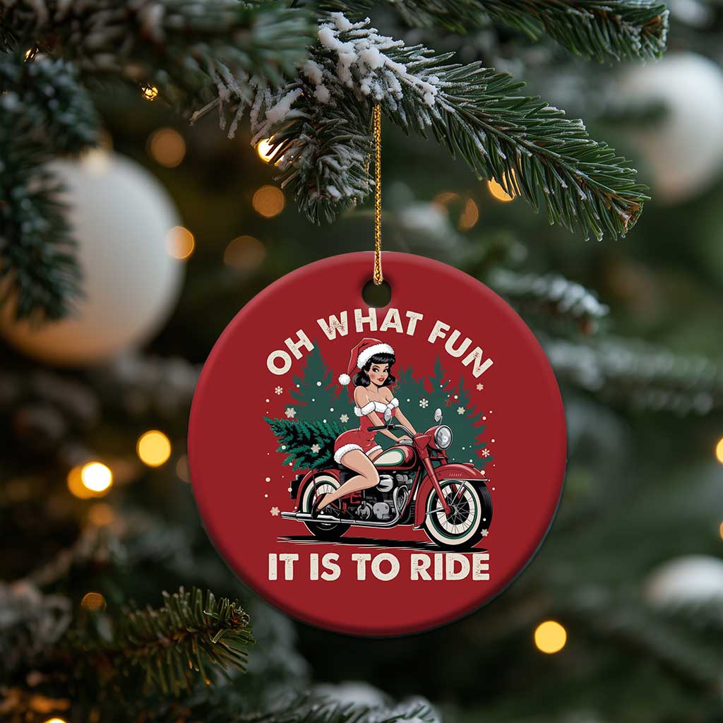 Funny Xmas Motorbike Christmas Ornament Oh What Fun It Is To Ride Female Santa Biker TS11