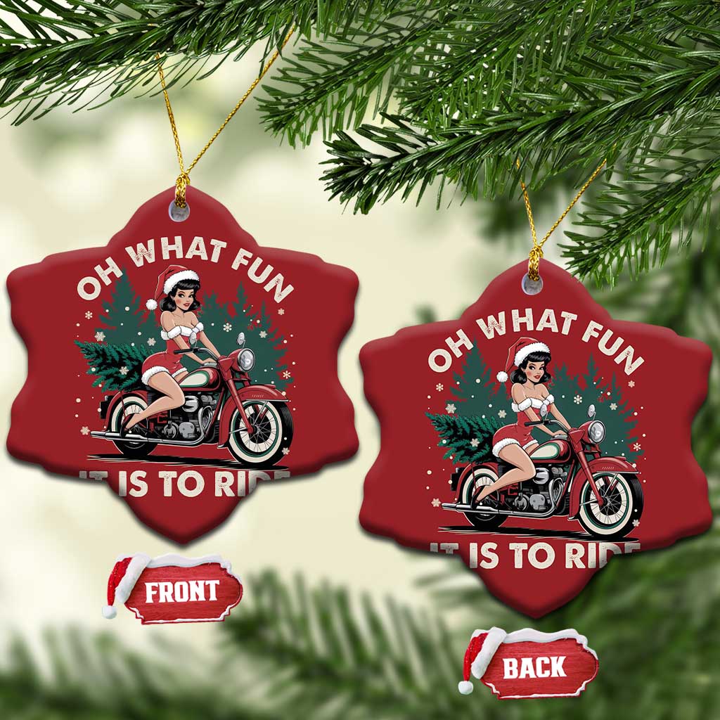Funny Xmas Motorbike Christmas Ornament Oh What Fun It Is To Ride Female Santa Biker TS11
