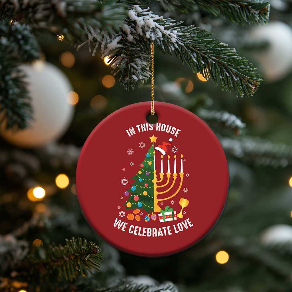 Funny Chrismukkah Hanukkah Xmas Christmas Ornament In This House We Celebrate Love Xmas Tree Menorah TS11