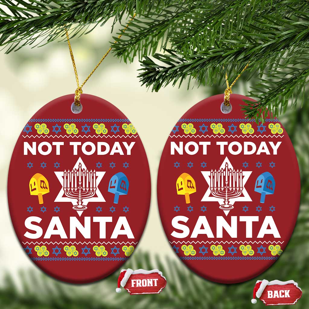 Funny Jewish Hanukkah Christmas Ornament Not Today Santa Hebrew David Star TS11