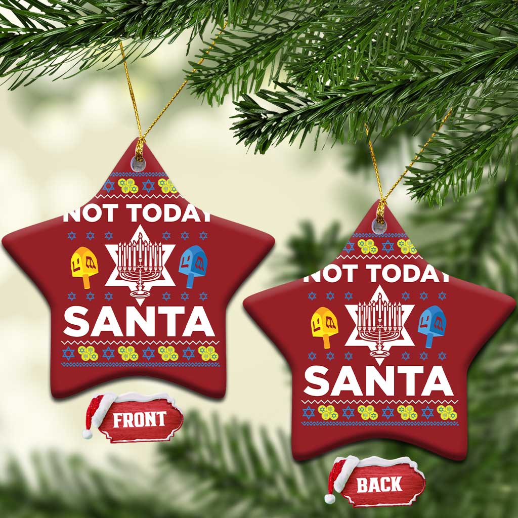 Funny Jewish Hanukkah Christmas Ornament Not Today Santa Hebrew David Star TS11