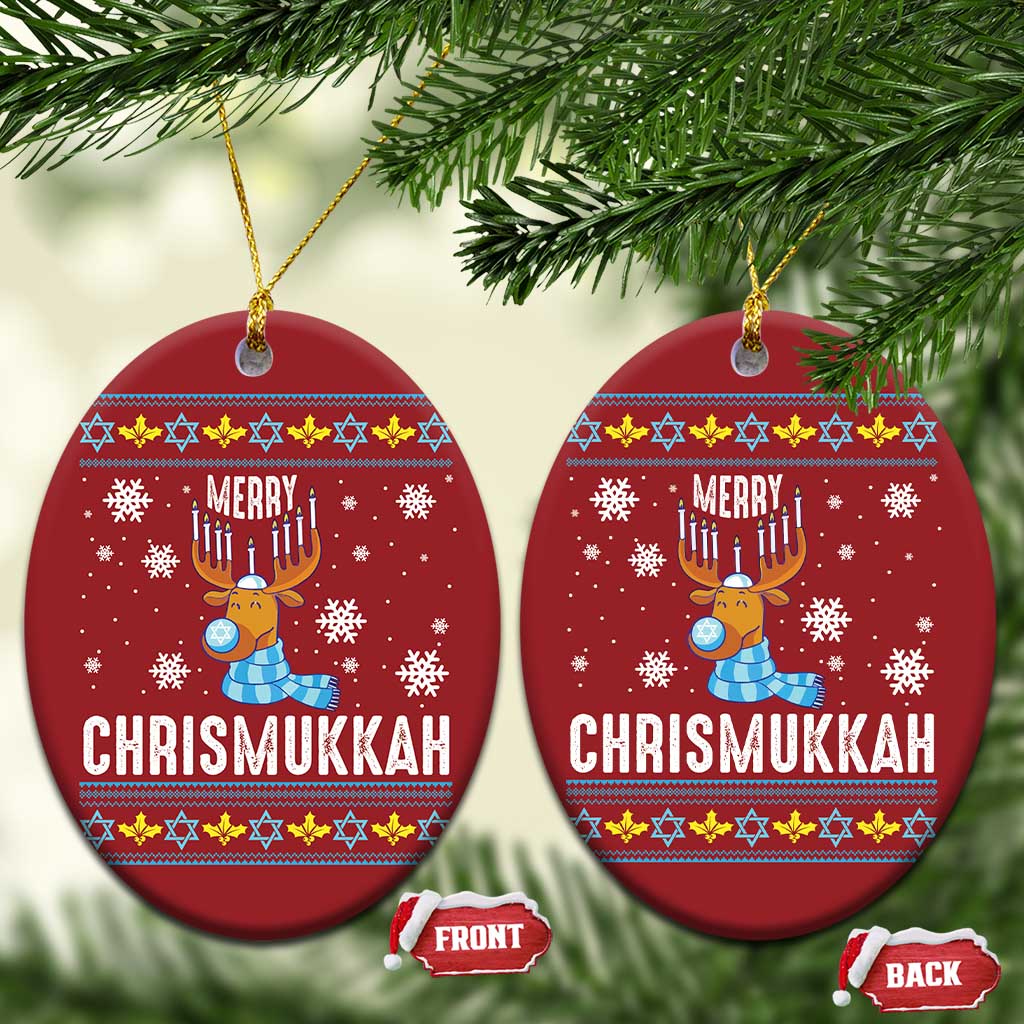 Funny Hanukkah Xmas Christmas Ornament Merry Chrismukkah Reindeer David Stars Menorah TS11