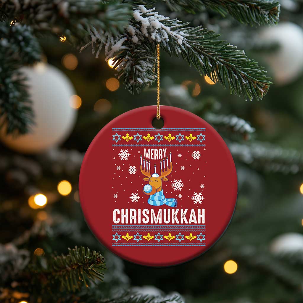 Funny Hanukkah Xmas Christmas Ornament Merry Chrismukkah Reindeer David Stars Menorah TS11