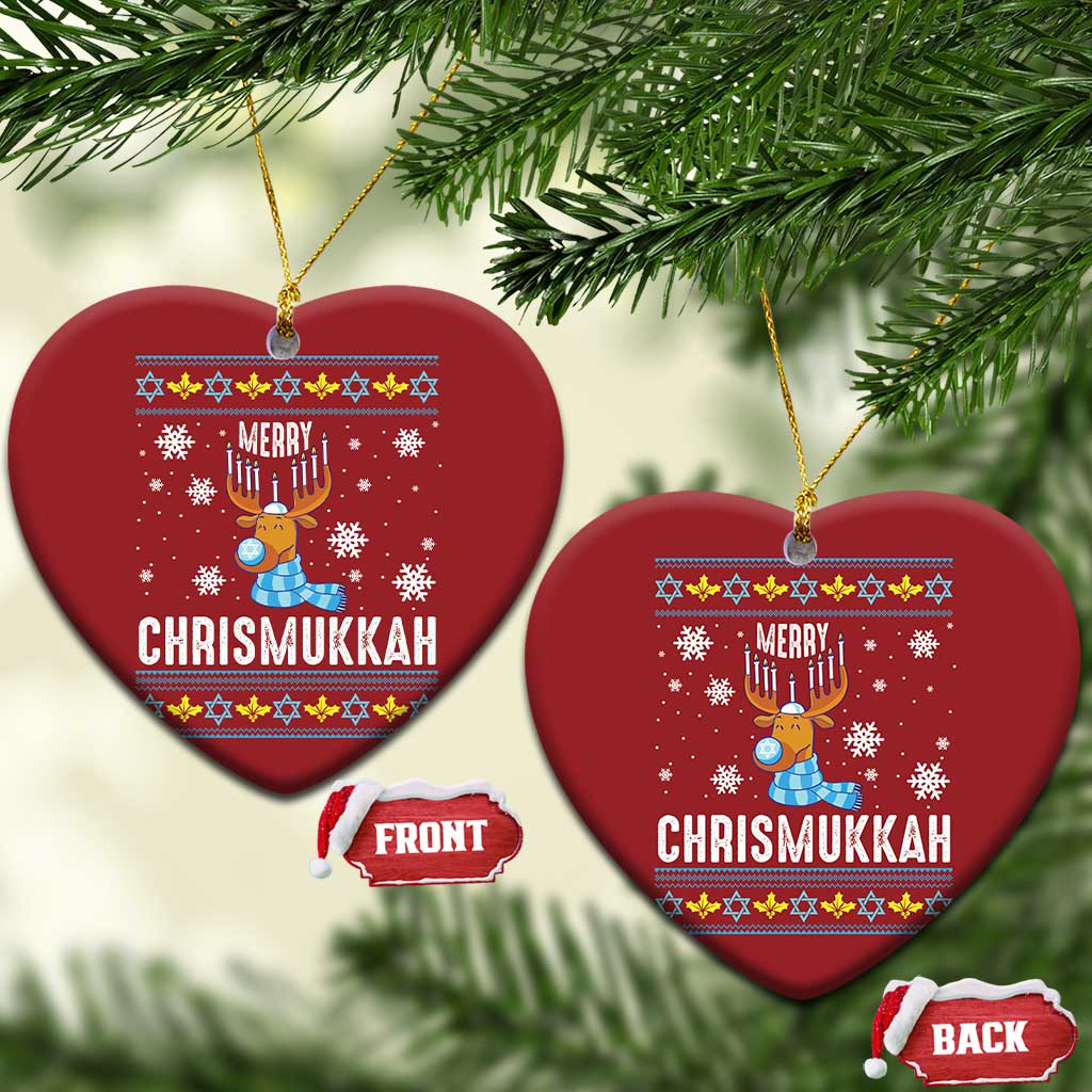 Funny Hanukkah Xmas Christmas Ornament Merry Chrismukkah Reindeer David Stars Menorah TS11