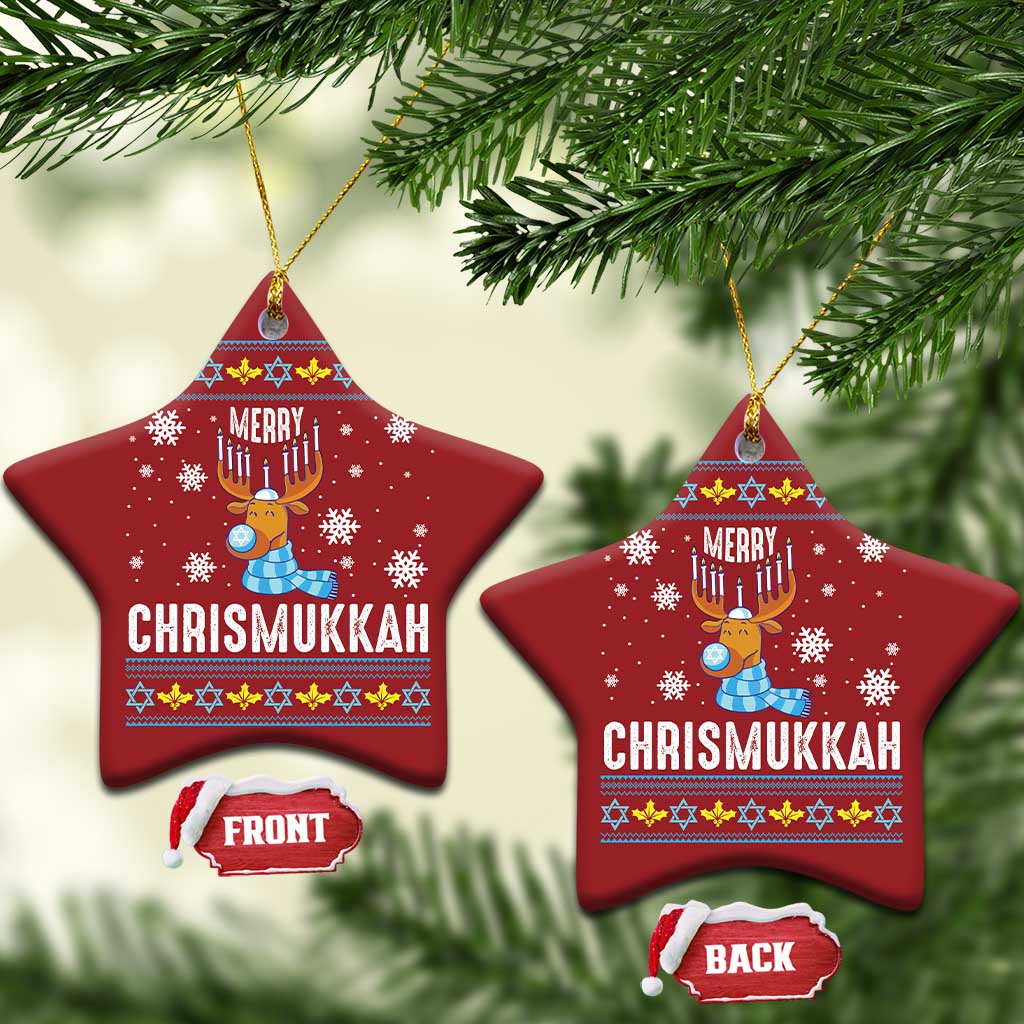 Funny Hanukkah Xmas Christmas Ornament Merry Chrismukkah Reindeer David Stars Menorah TS11