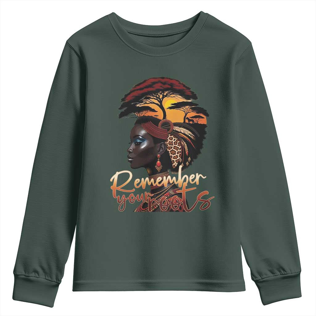 Black History Month Youth Sweatshirt Remember Your Roots African Safari Afro Woman TS11