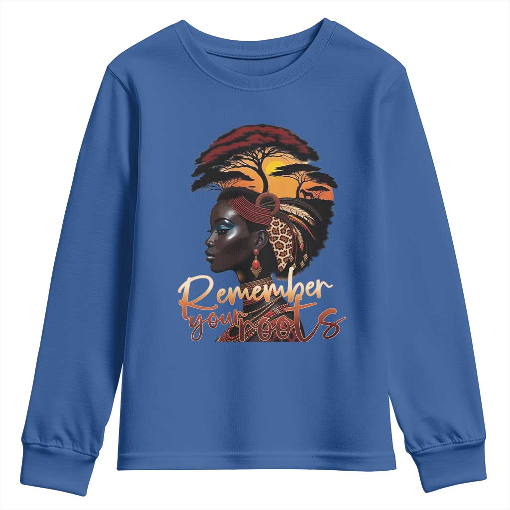 Black History Month Youth Sweatshirt Remember Your Roots African Safari Afro Woman TS11