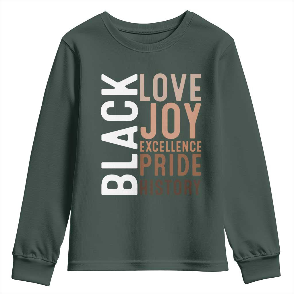 Black Love Joy Excellence Pride History Youth Sweatshirt Proud African American Black History TS11