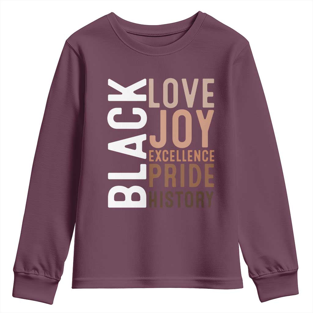 Black Love Joy Excellence Pride History Youth Sweatshirt Proud African American Black History TS11