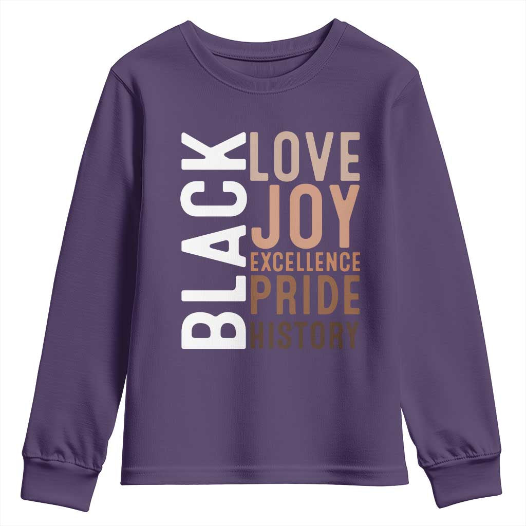 Black Love Joy Excellence Pride History Youth Sweatshirt Proud African American Black History TS11