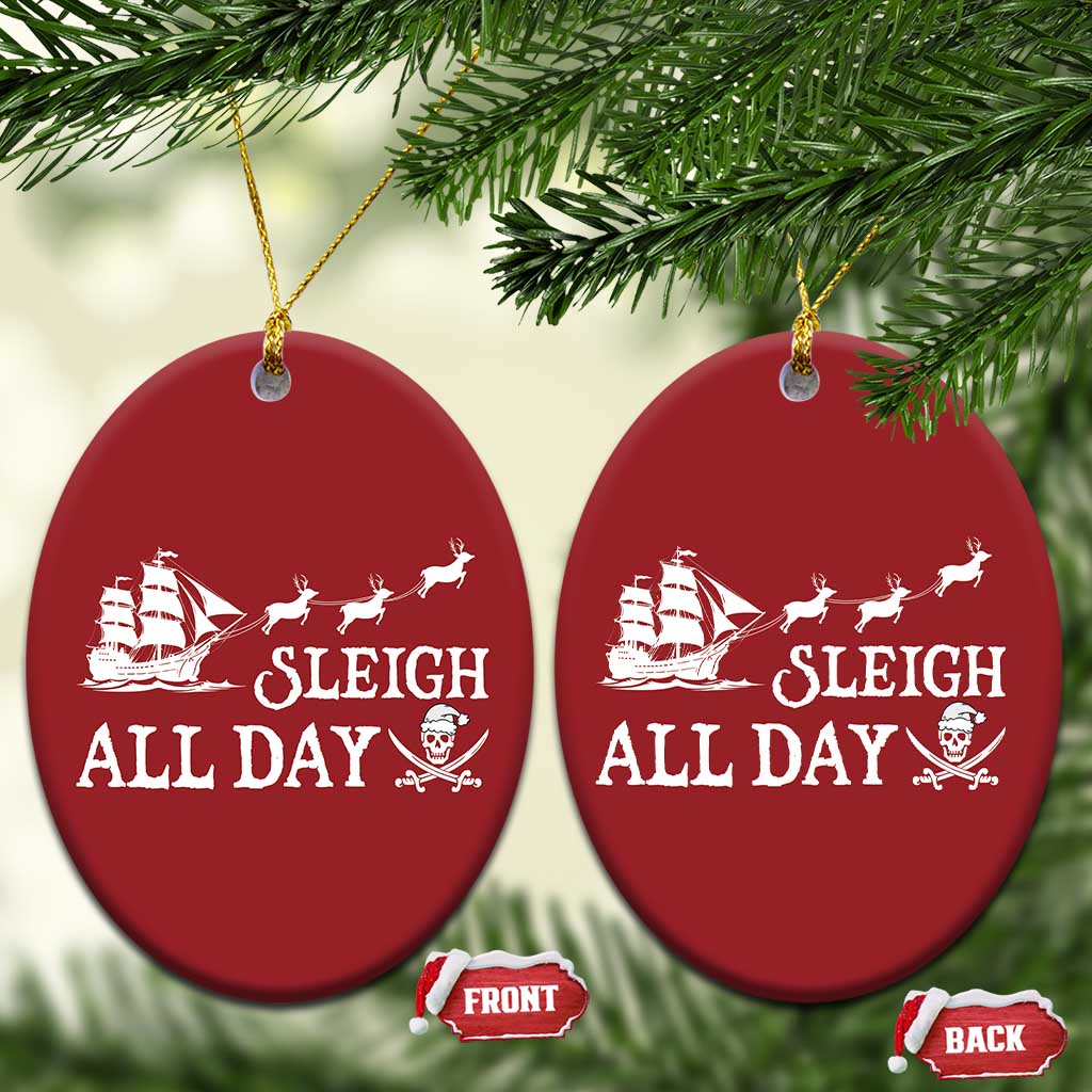 Funny Xmas Pirate Christmas Ornament Sleigh All Day Pirate Skull Ship TS11