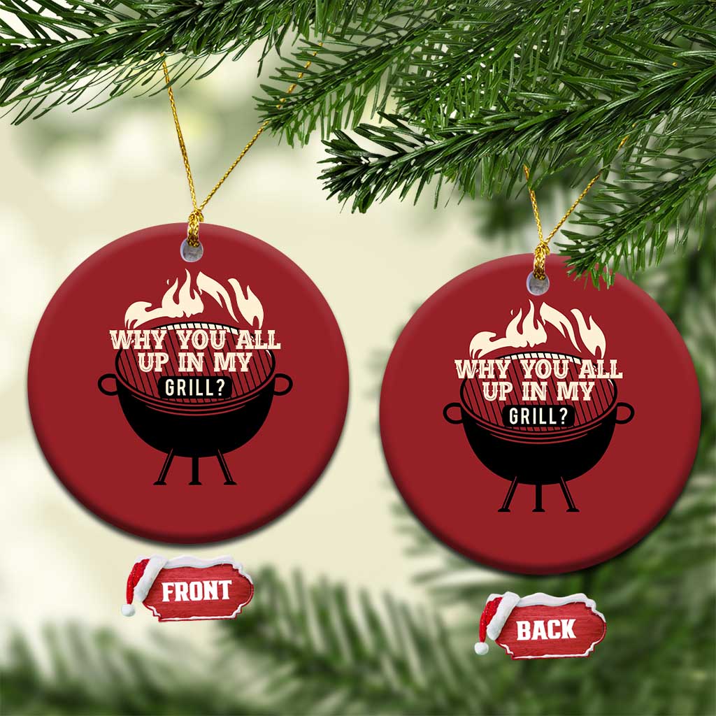 Funny Grilling Christmas Ornament Why You All Up In My Grill BBQ Barbecue Smoking TS11