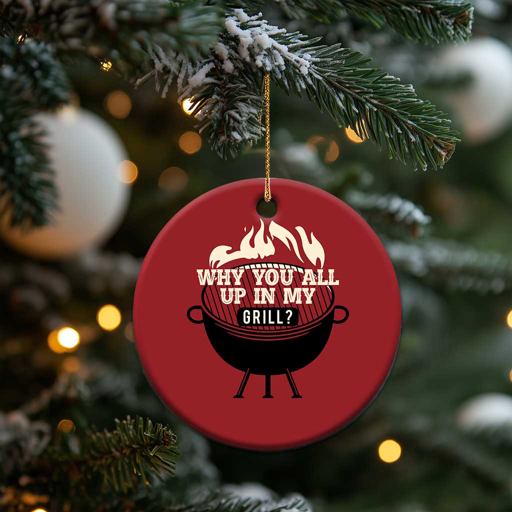 Funny Grilling Christmas Ornament Why You All Up In My Grill BBQ Barbecue Smoking TS11