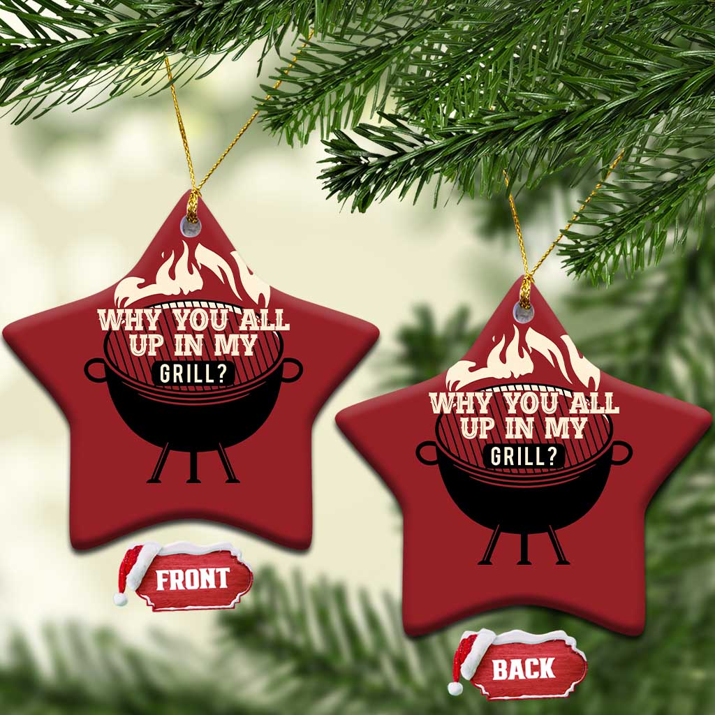 Funny Grilling Christmas Ornament Why You All Up In My Grill BBQ Barbecue Smoking TS11