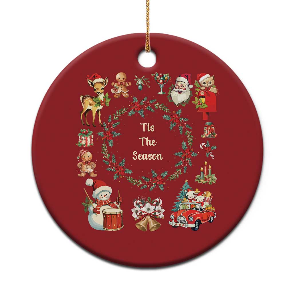 Retro Vintage Xmas Christmas Ornament Tis The Season Santa Hat Xmas Wrealth TS11