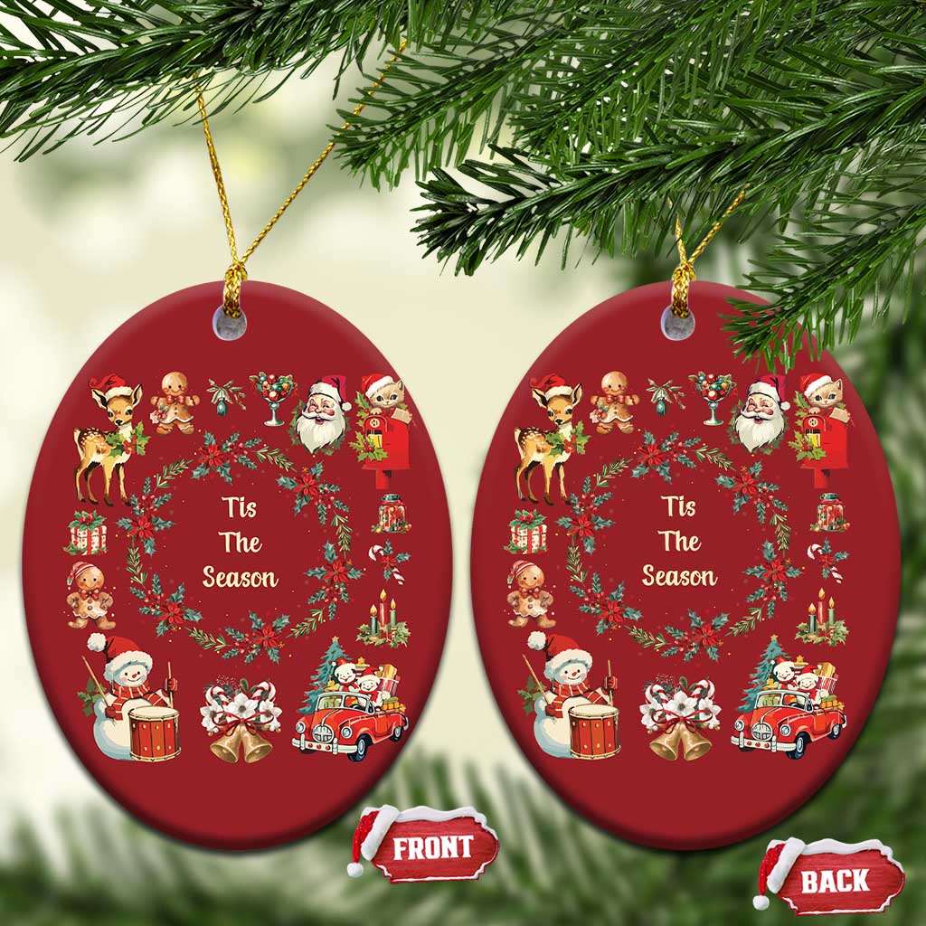 Retro Vintage Xmas Christmas Ornament Tis The Season Santa Hat Xmas Wrealth TS11
