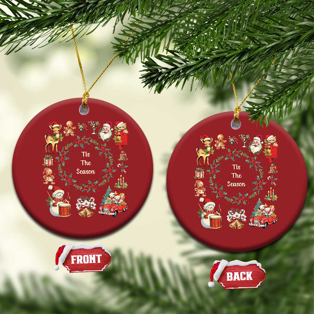 Retro Vintage Xmas Christmas Ornament Tis The Season Santa Hat Xmas Wrealth TS11
