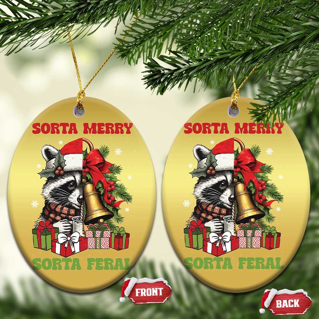 Funny Xmas Racoon Christmas Ornament Sorta Merry Sorta Feral Xmas Wreath TS11