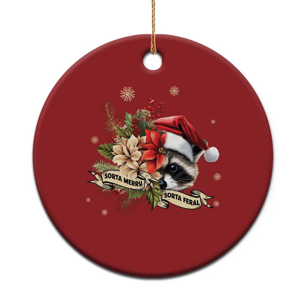 Funny Xmas Racoon Christmas Ornament Sorta Merry Sorta Feral Santa Hat Vintage Flowers TS11