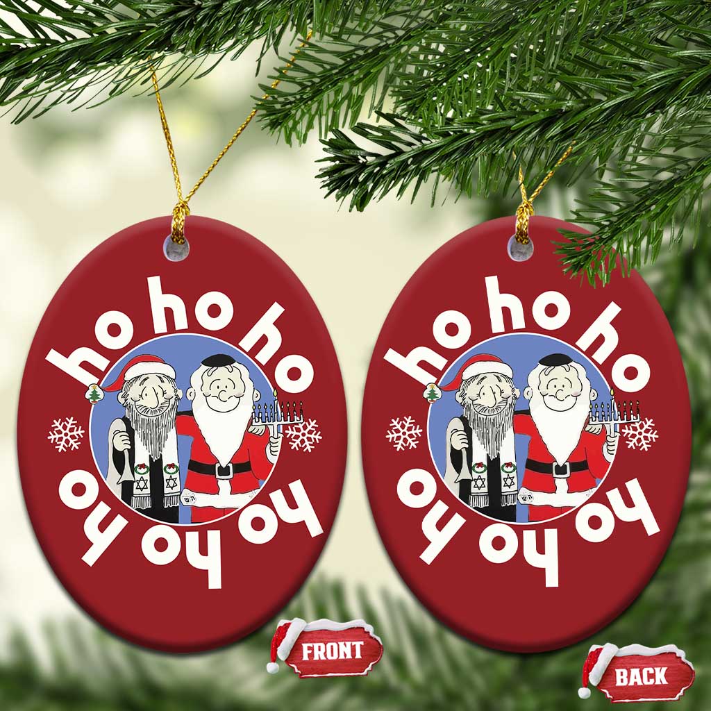 Funny Xmas Hanukkah Christmas Ornament Triple Ho Yo Santa Hebrew Snowflake Menorah TS11