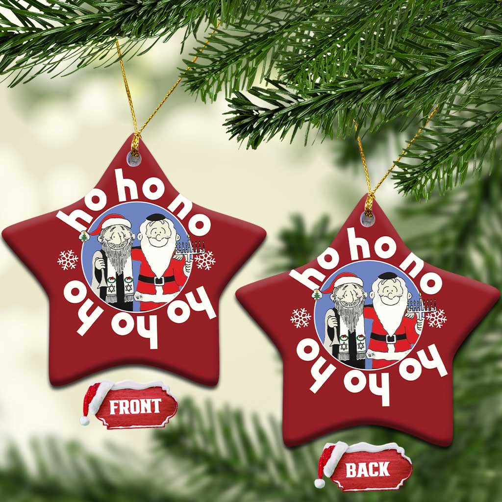Funny Xmas Hanukkah Christmas Ornament Triple Ho Yo Santa Hebrew Snowflake Menorah TS11