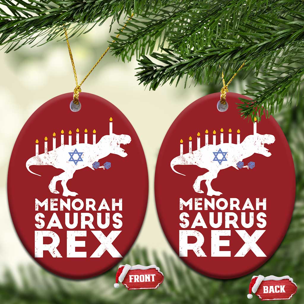 Funny Hanukkah Christmas Ornament Menorah Saurus Rex Dinosaur David Star TS11