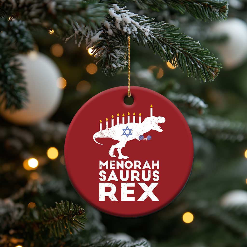 Funny Hanukkah Christmas Ornament Menorah Saurus Rex Dinosaur David Star TS11