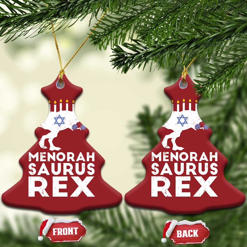 Funny Hanukkah Christmas Ornament Menorah Saurus Rex Dinosaur David Star TS11