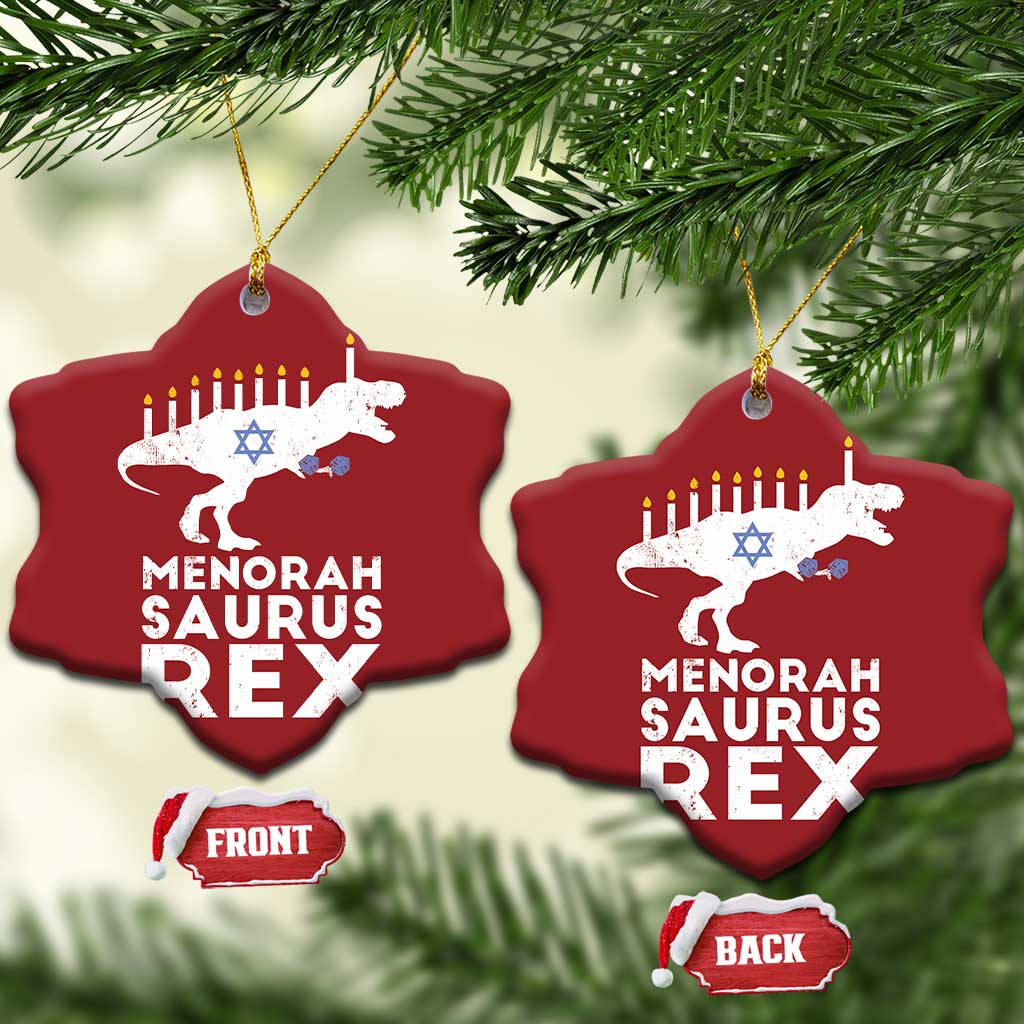 Funny Hanukkah Christmas Ornament Menorah Saurus Rex Dinosaur David Star TS11
