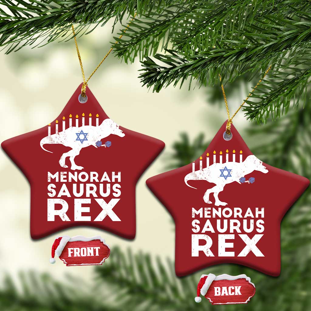 Funny Hanukkah Christmas Ornament Menorah Saurus Rex Dinosaur David Star TS11