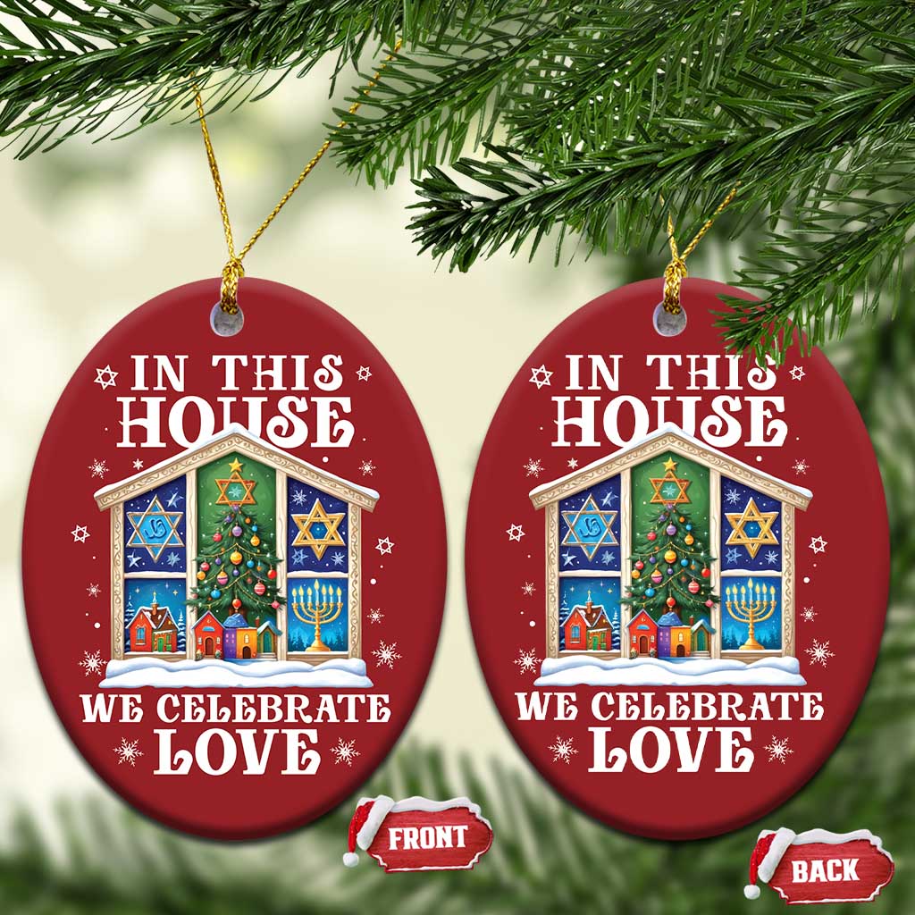 Funny Hanukkah Xmas Christmas Ornament In This House We Celebrate Love Chrismukkah TS11