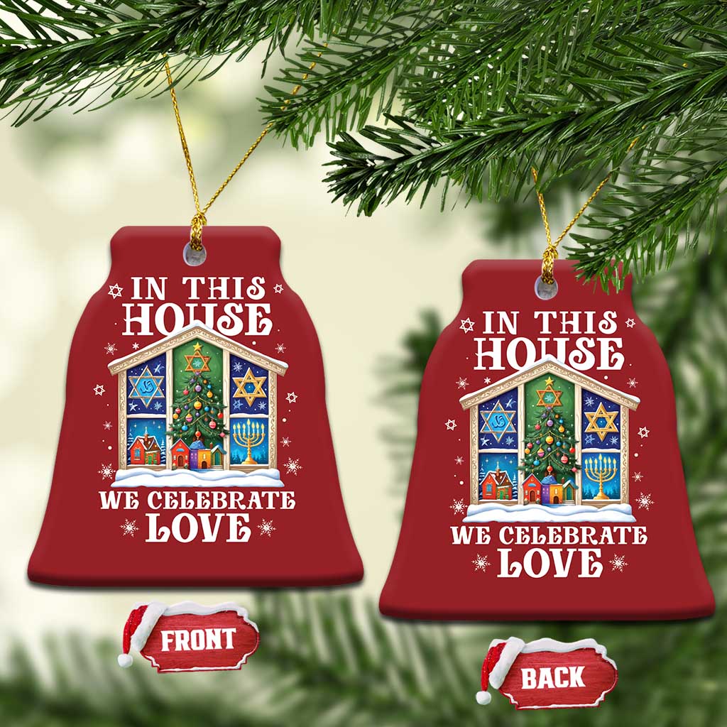 Funny Hanukkah Xmas Christmas Ornament In This House We Celebrate Love Chrismukkah TS11